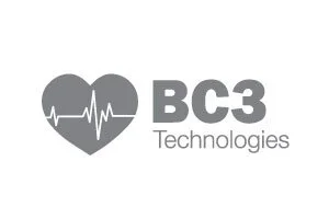 Logo of BC3 Technologies featuring a heart with an electrocardiogram line.