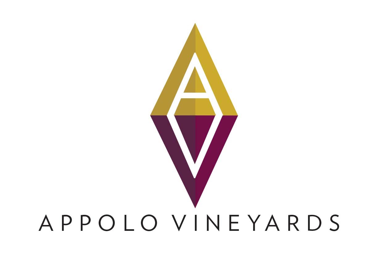 Logo of Apollo Vineyards with a stylized geometric design in gold and purple and the text 'Apollo Vineyards' beneath.