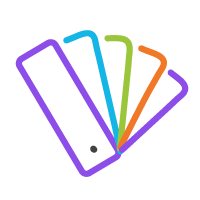 Five colorful smartphones in a fanned-out arrangement against a black background.