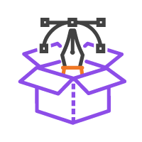 Open cardboard box with a graphic of a rocket ship inside