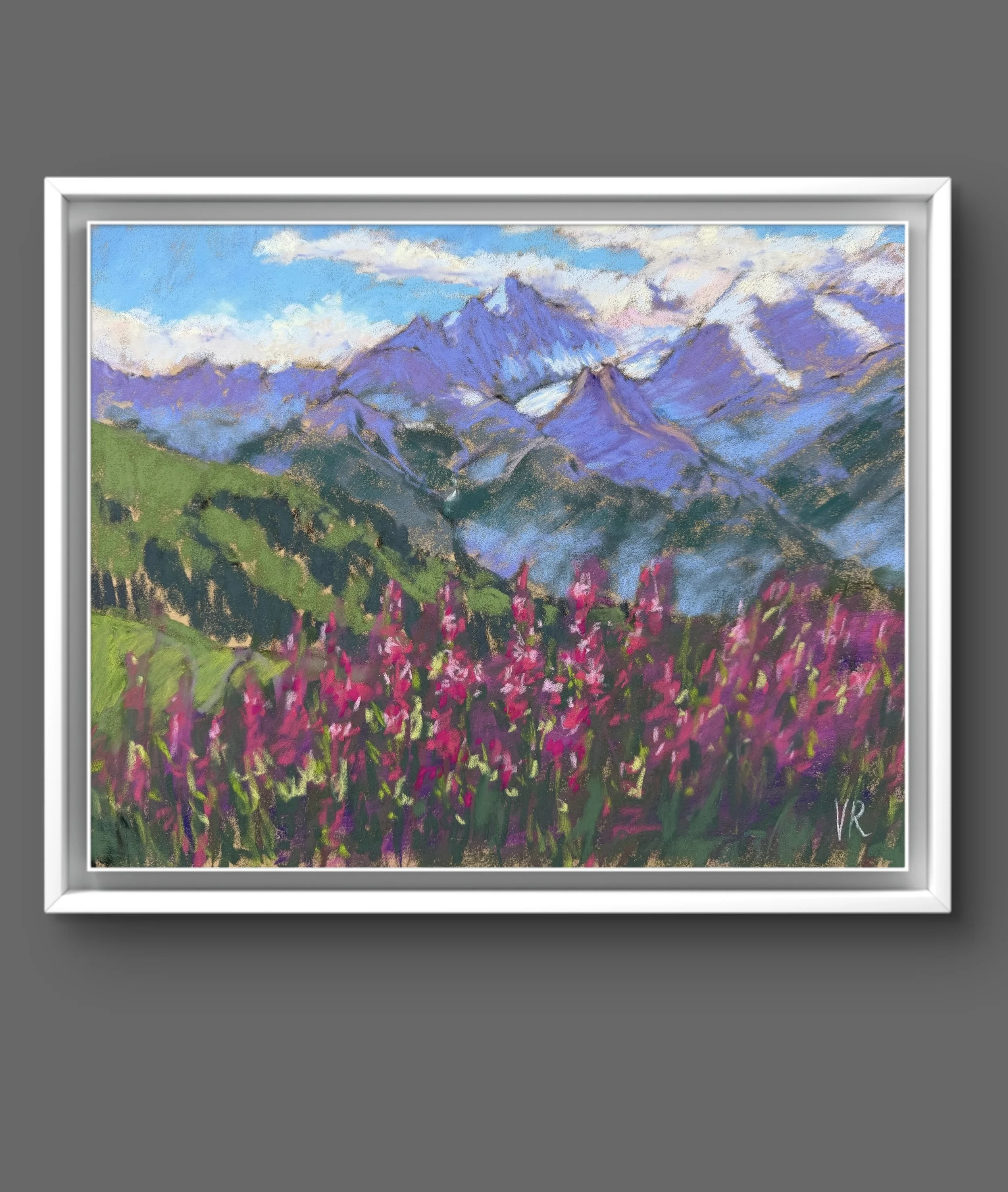 "Grand Combin from Verbier" pastel painting, plein air