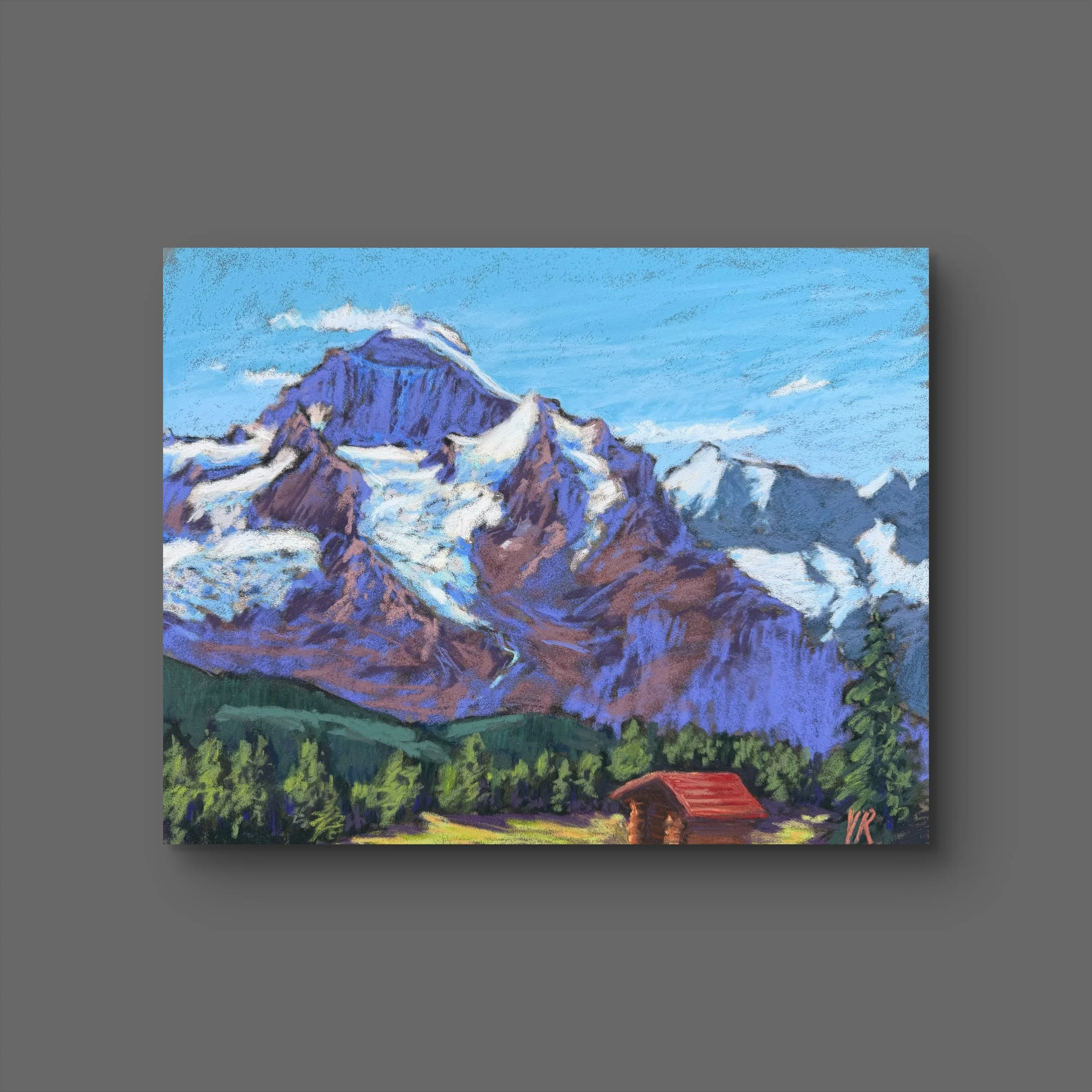 "Jungfrau from Isenfluh" pastel painting, plein air
