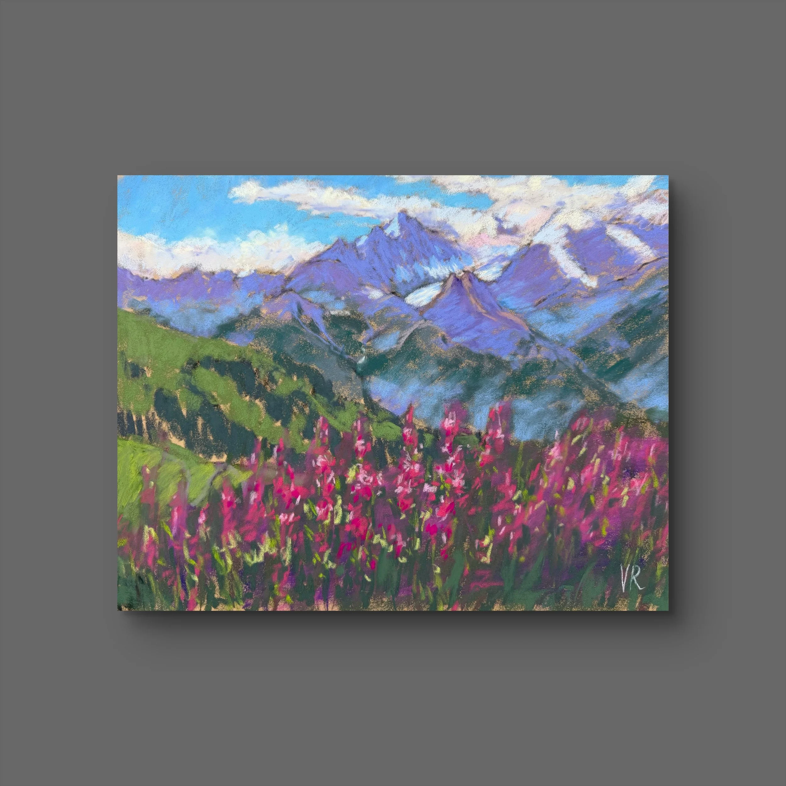 "Grand Combin from Verbier" pastel painting, plein air