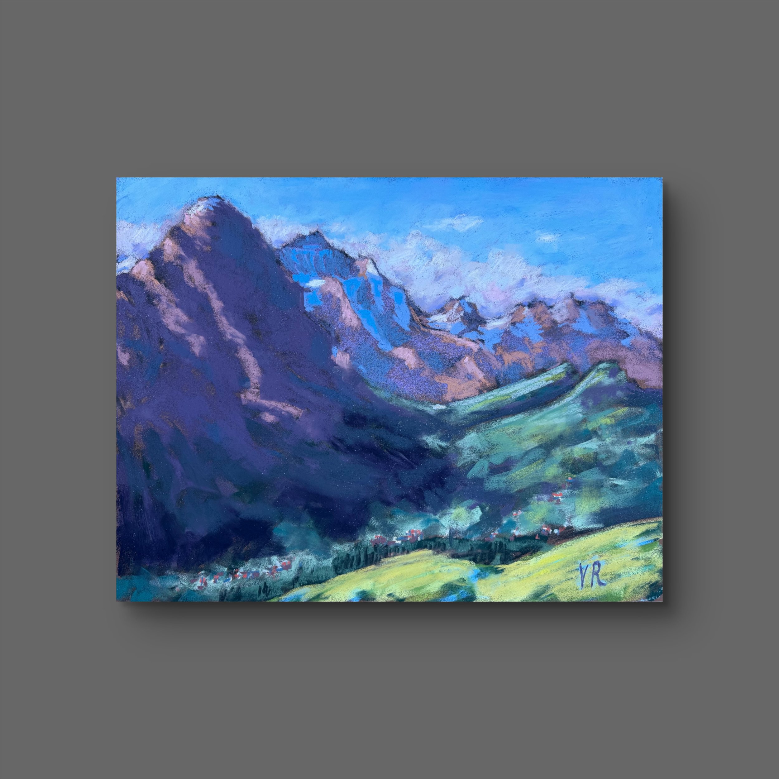 "Grindelwald from First" pastel painting, plein air