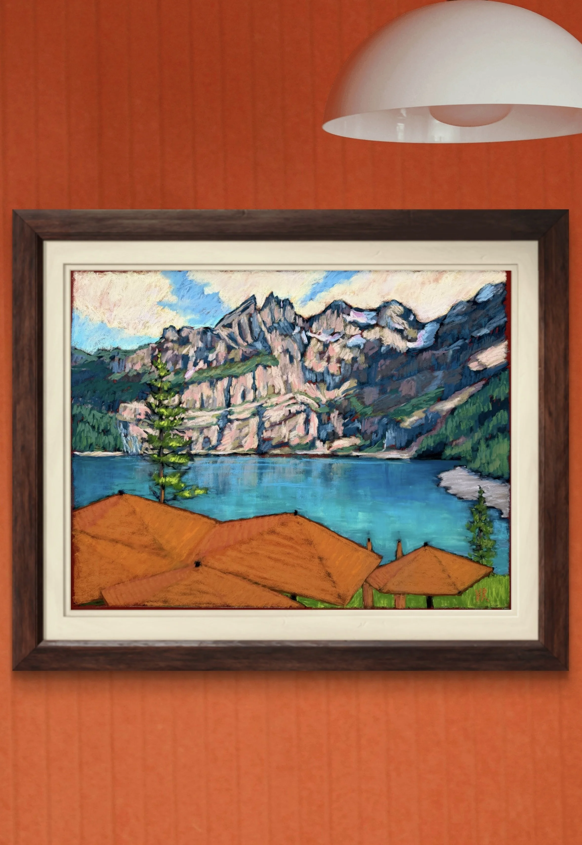 Oeschinensee - soft pastel framed & museum glass