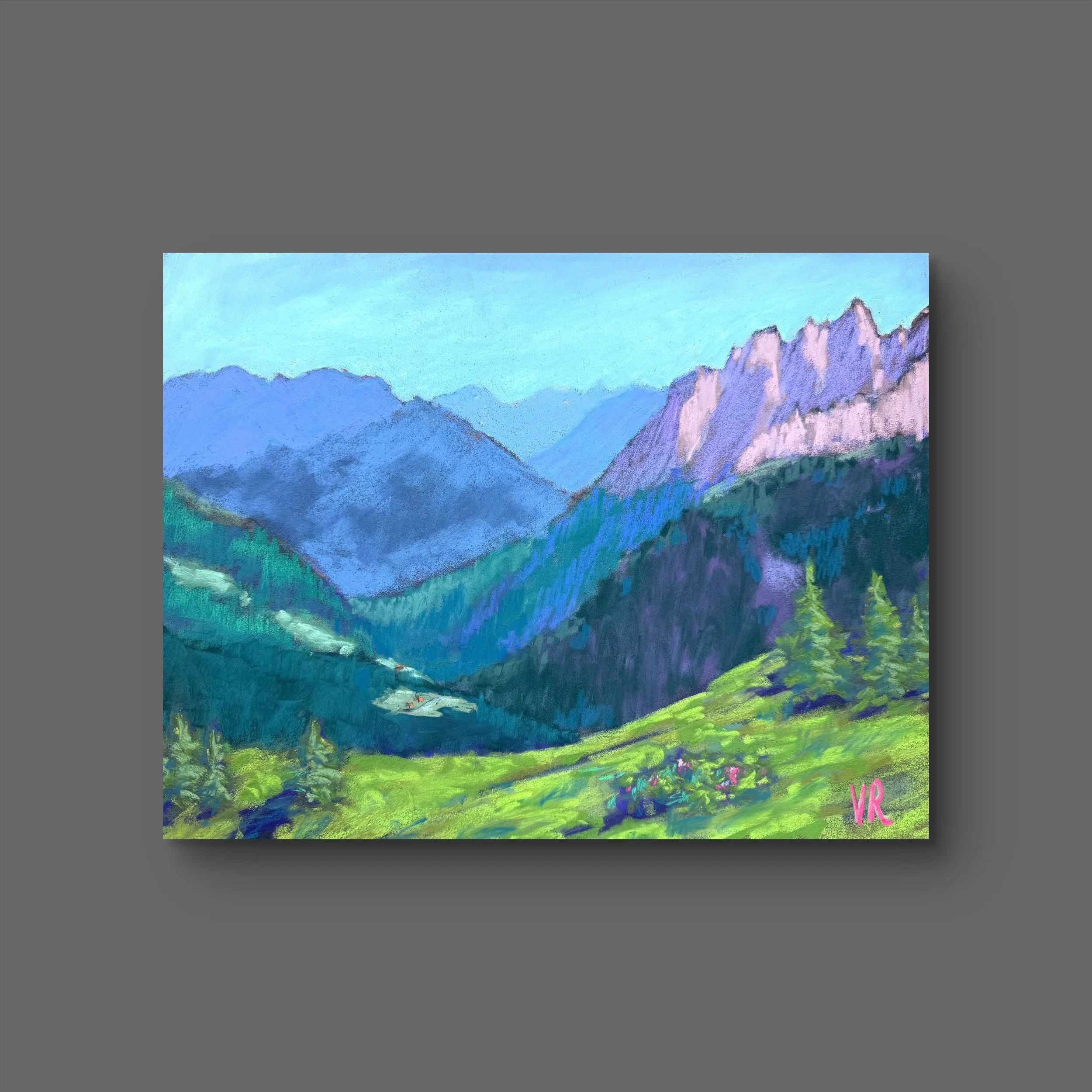 "Rosenlaui Valley from Grosse Scheidegg" pastel painting, plein air