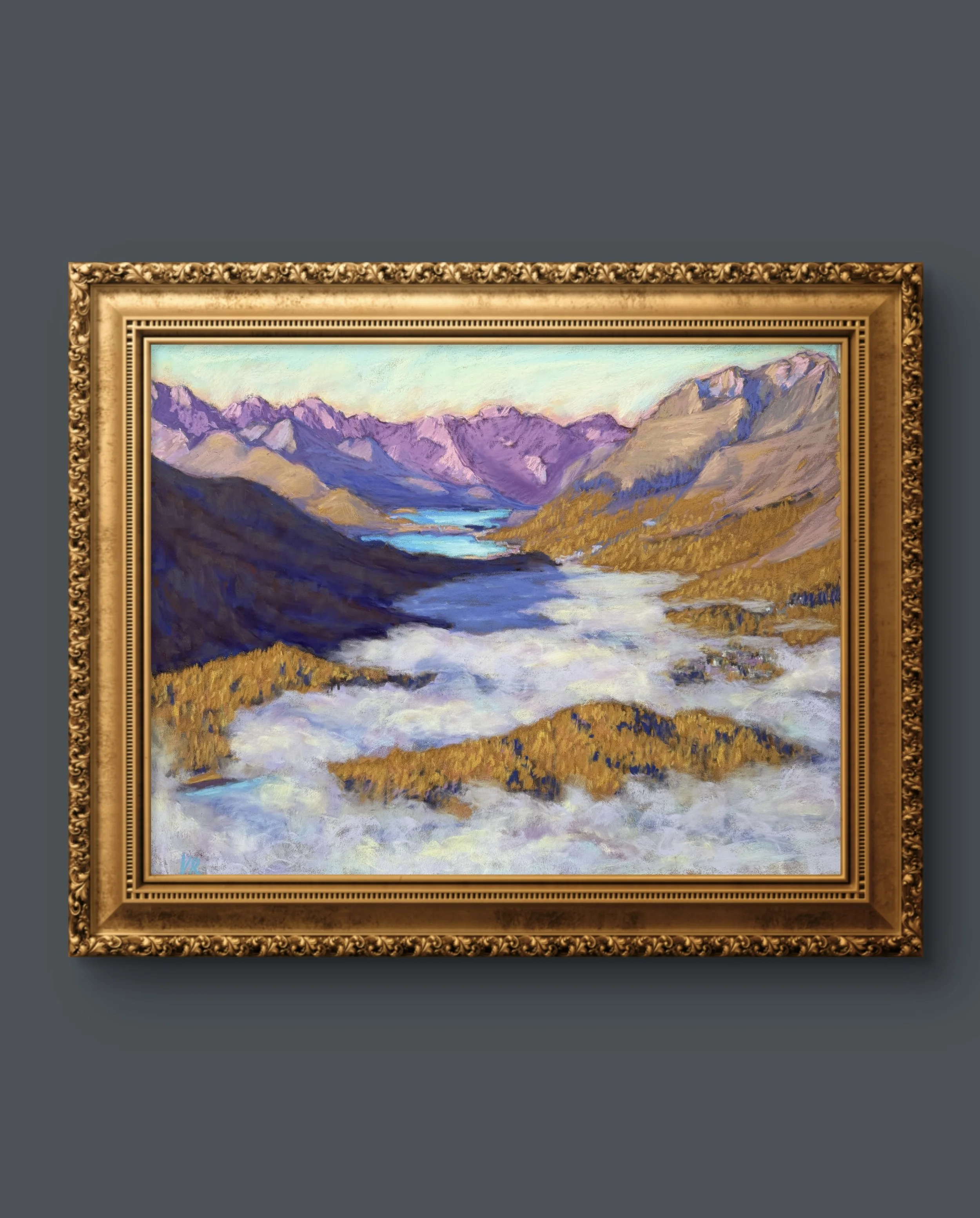 Autumn view over the Engadine Valley- soft pastel