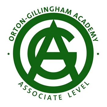 Logo of Orton-Gillingham Academy with green circular design, initials 'OGA' in the center, and text 'Orton-Gillingham Academy' and 'Associate Level' around it.