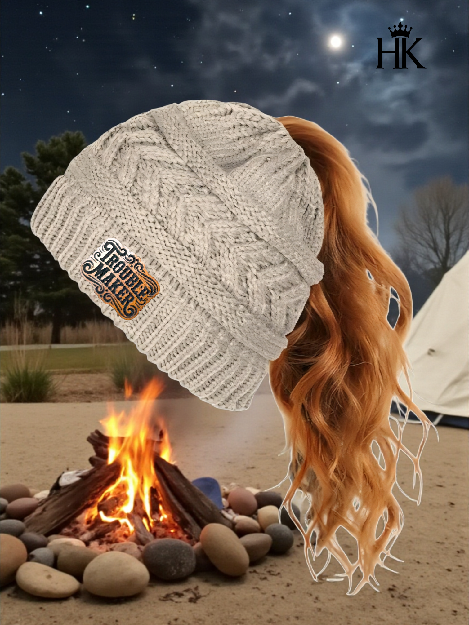 Knitted Beanie with Leather Patch