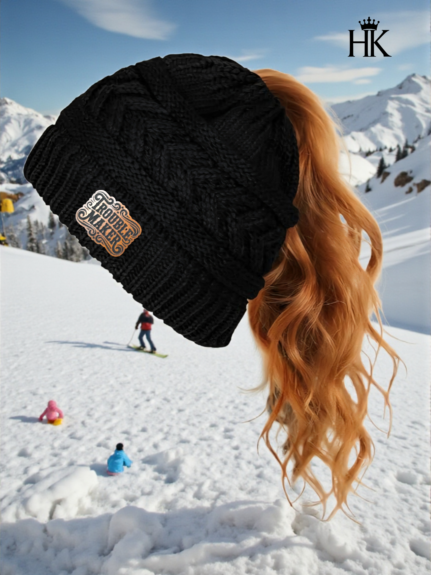 Knitted Beanie with Leather Patch