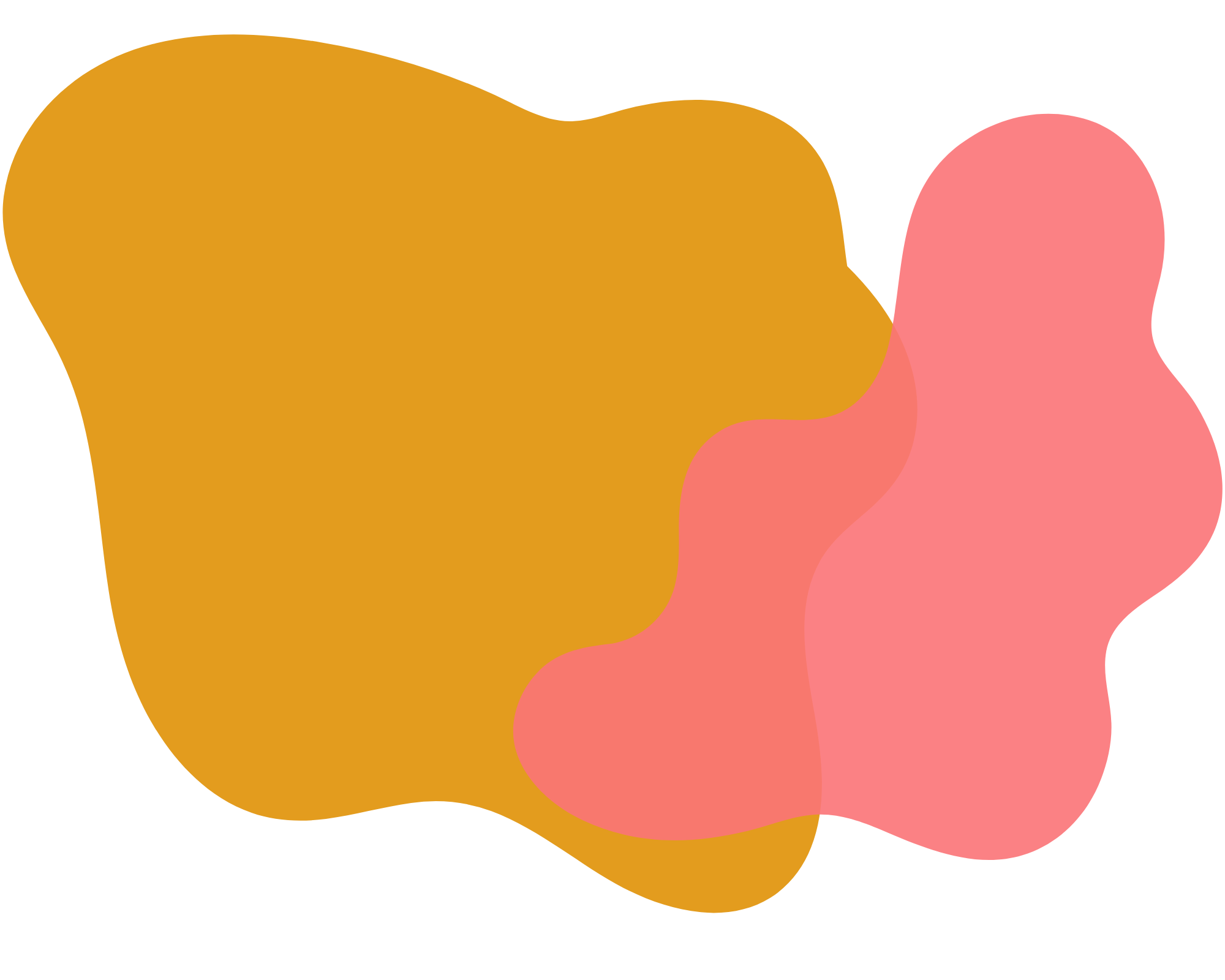 Abstract art with overlapping irregular shapes in ochre and pink colors.