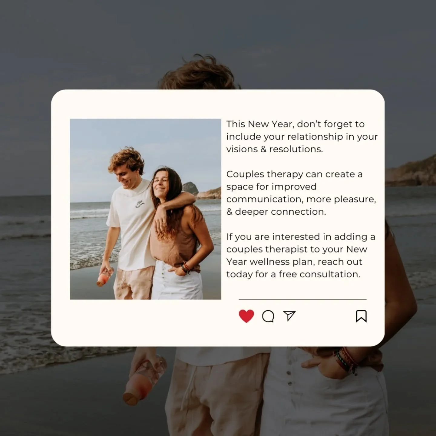 Couples therapy can be a wonderful way to connect with your partner and explore what relationship growth &amp; expansion looks like for you. Maybe you're needing support recovering from the holiday season stress, maybe you're talking about having a b