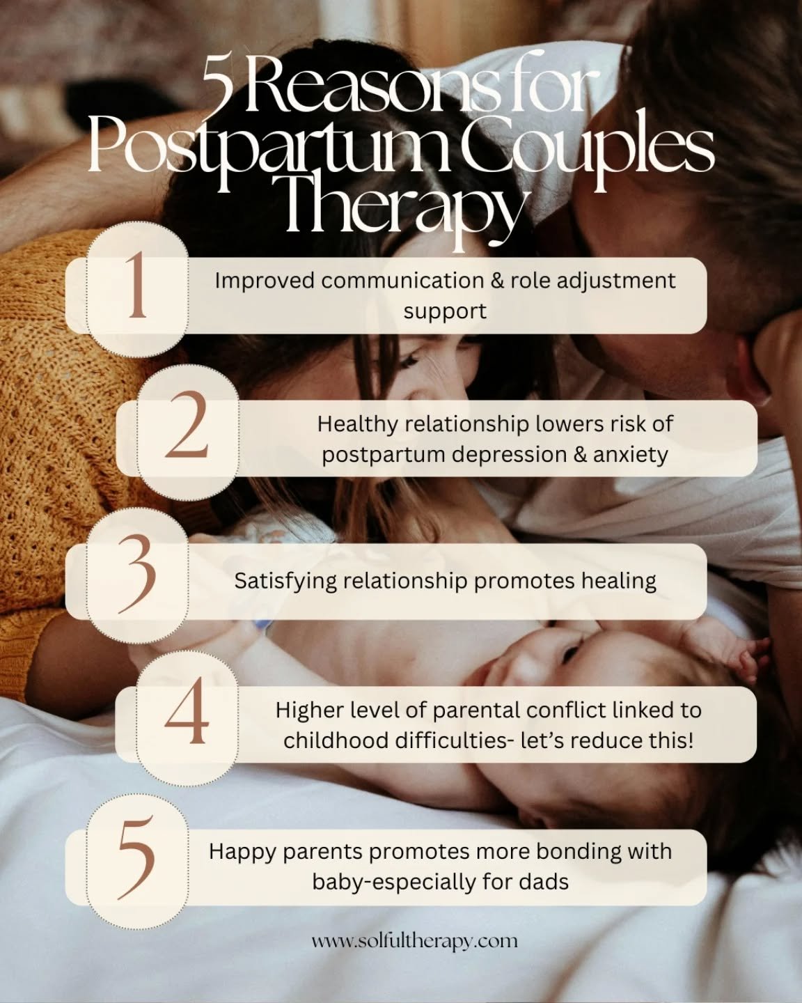 Starting couples therapy during pregnancy and after bringing baby home may not feel like it should be the focus, but really does SO much to support not only your relationship with your partner, but the postpartum healing journey, and your relationshi