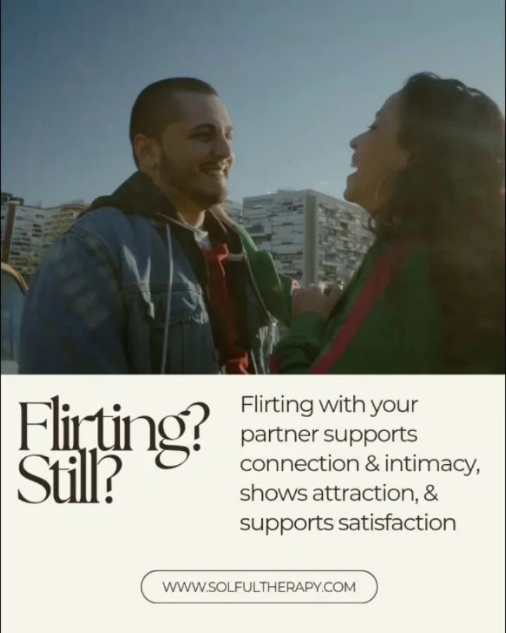 It's flirting week!! The idea of flirting in a long-term relationship might feel a little silly or unnecessary, but research shows that flirting helps partners feel desired by their partner, supports connection &amp; intimacy, all of which boosts ove