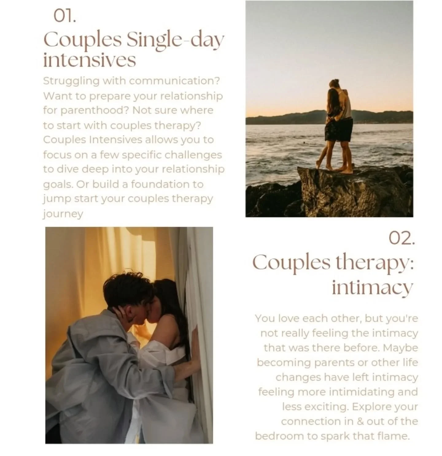 Here are some of the supportive services I offer at Solful Therapy. Supporting couples &amp; new parents with connection &amp; intimacy in Mill Valley and across California. 
If anything here sounds like you &amp; your relationship, reach out for a f