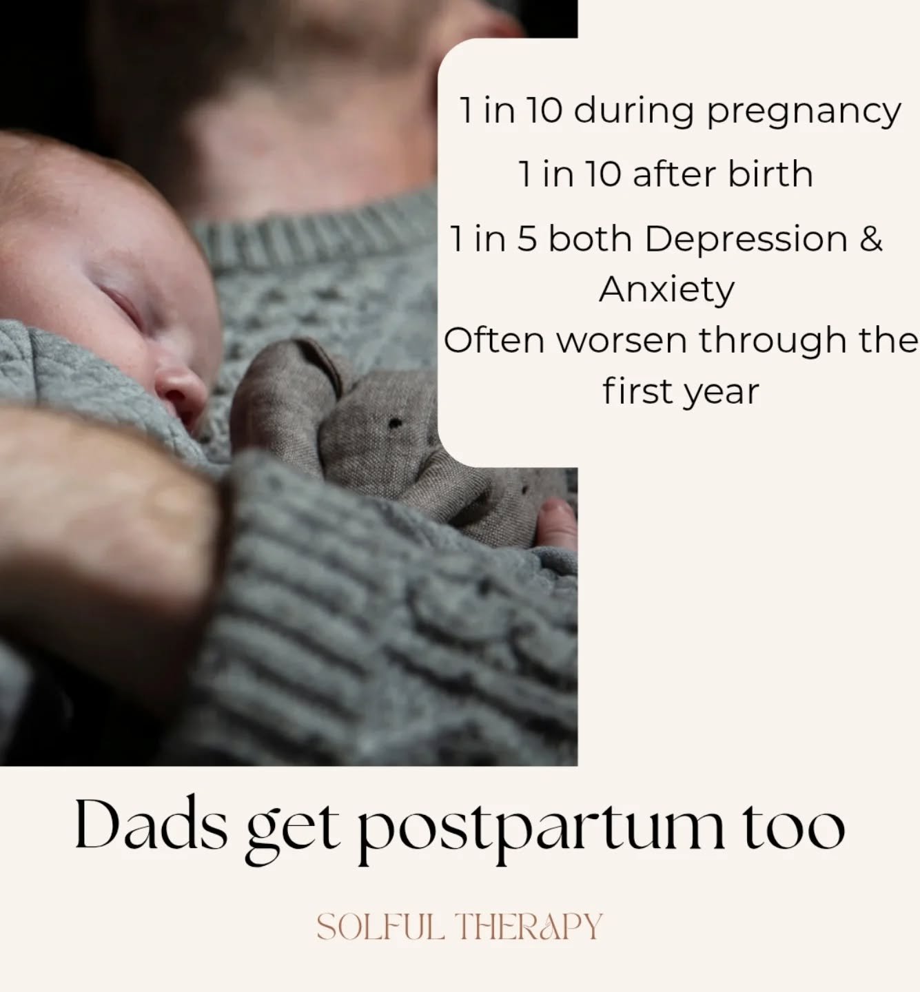 Did you know fathers can also struggle with postpartum Depression &amp; Anxiety? It's actually super common! Dads symptoms often develop later than moms and can last longer, possibly because they don't always know how to reach out. The biggest predic