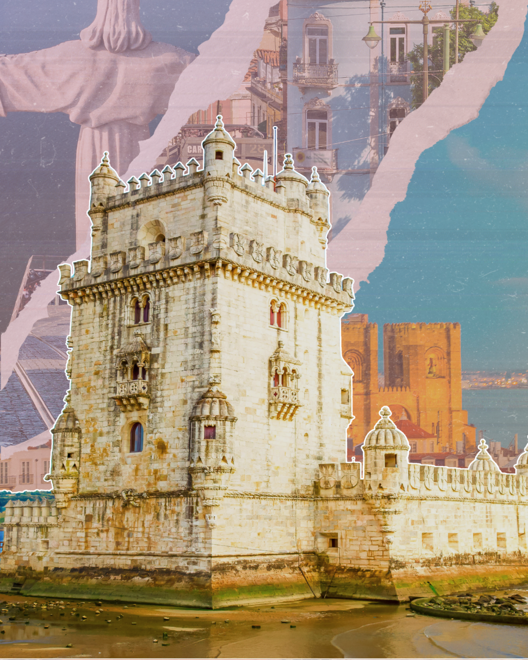 A collage of landmarks within Lisbon, Portugal