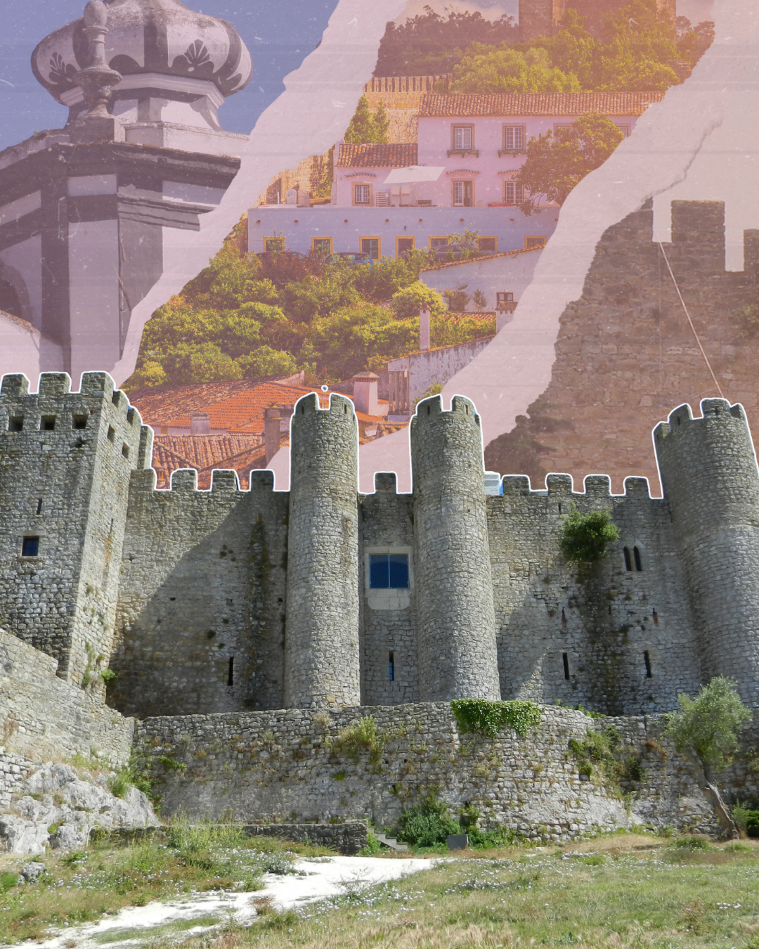 A collage of landmarks within obidos, portugal