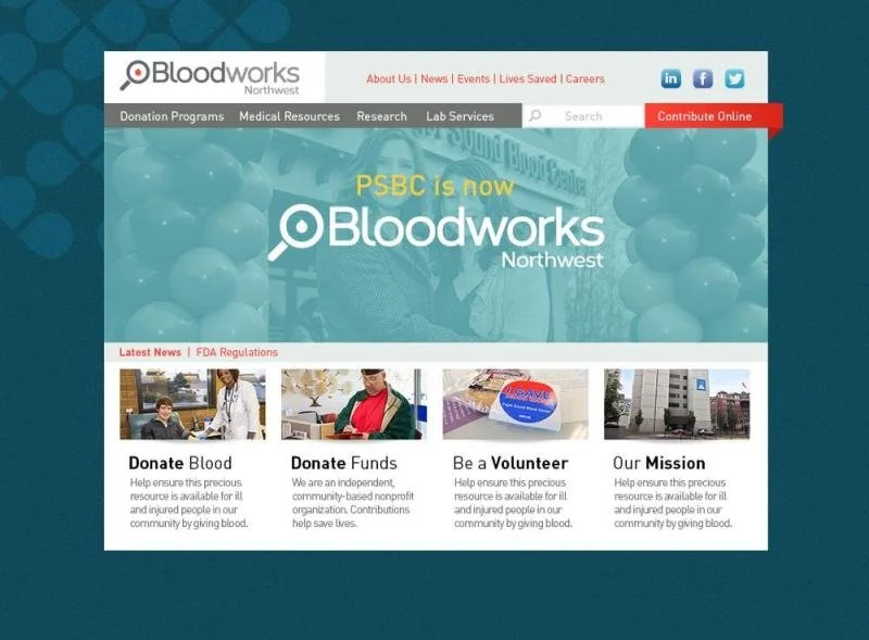 Landing page design for BloodworksNW rebrand launch