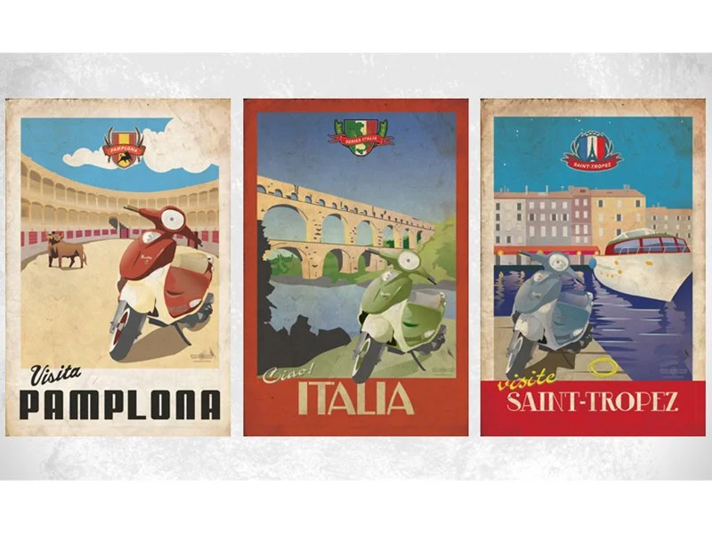 Dealership promotional posters I illustrated for Genuine Scooters Buddy scooters, collectors items on eBay now