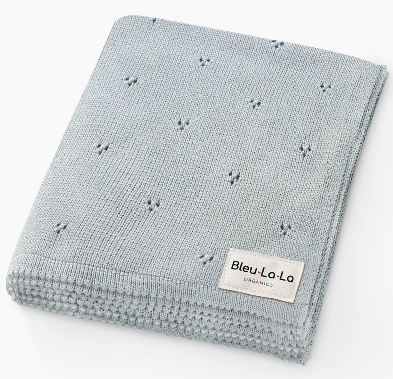 Bleu La La 100% Organic Cotton Pointelle Swaddle Receiving Baby Blanket - Powder Blue