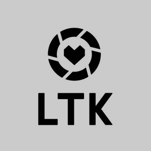A black and white logo with a circular design and the letters 'LTK' underneath on a gray background.