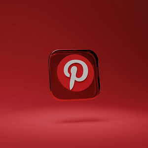 Red Pinterest app icon floating against a red background.