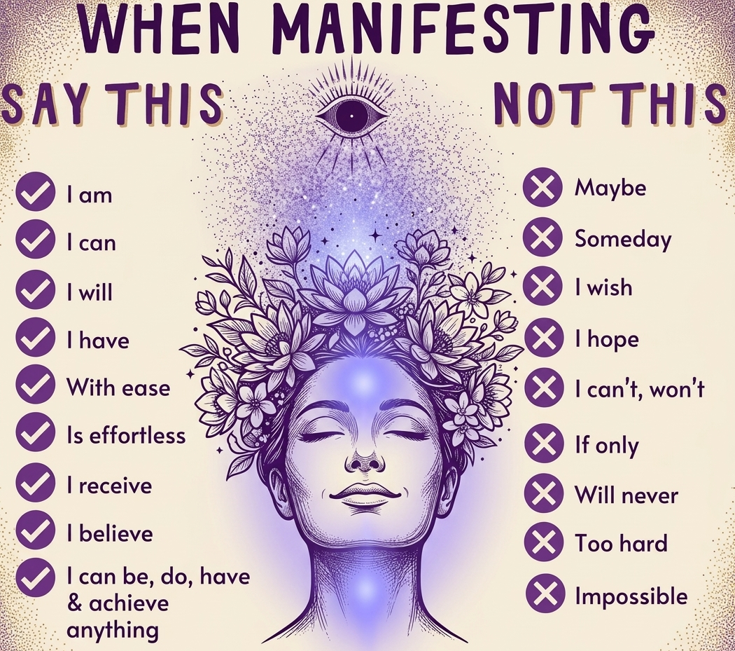An infographic illustrating the power of words when manifesting.