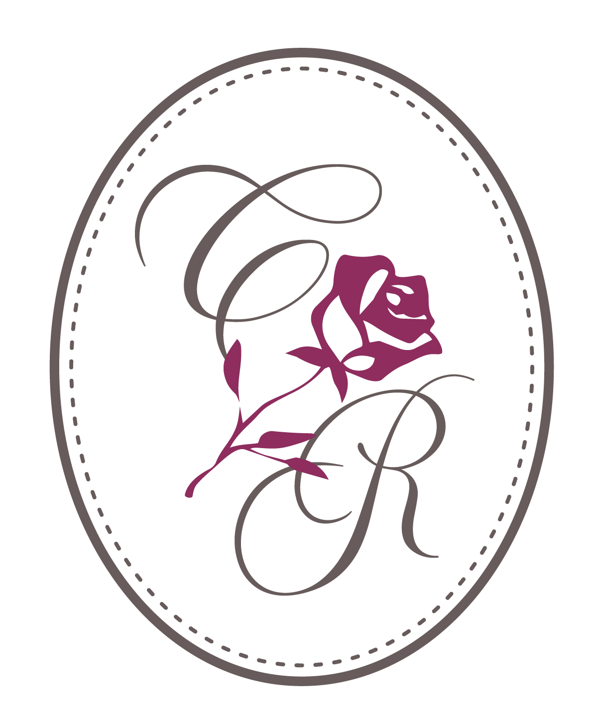 Chrystal Rose badge logo featuring a purple rose flower with a stylized letters 'C' and 'R' inside an oval border.