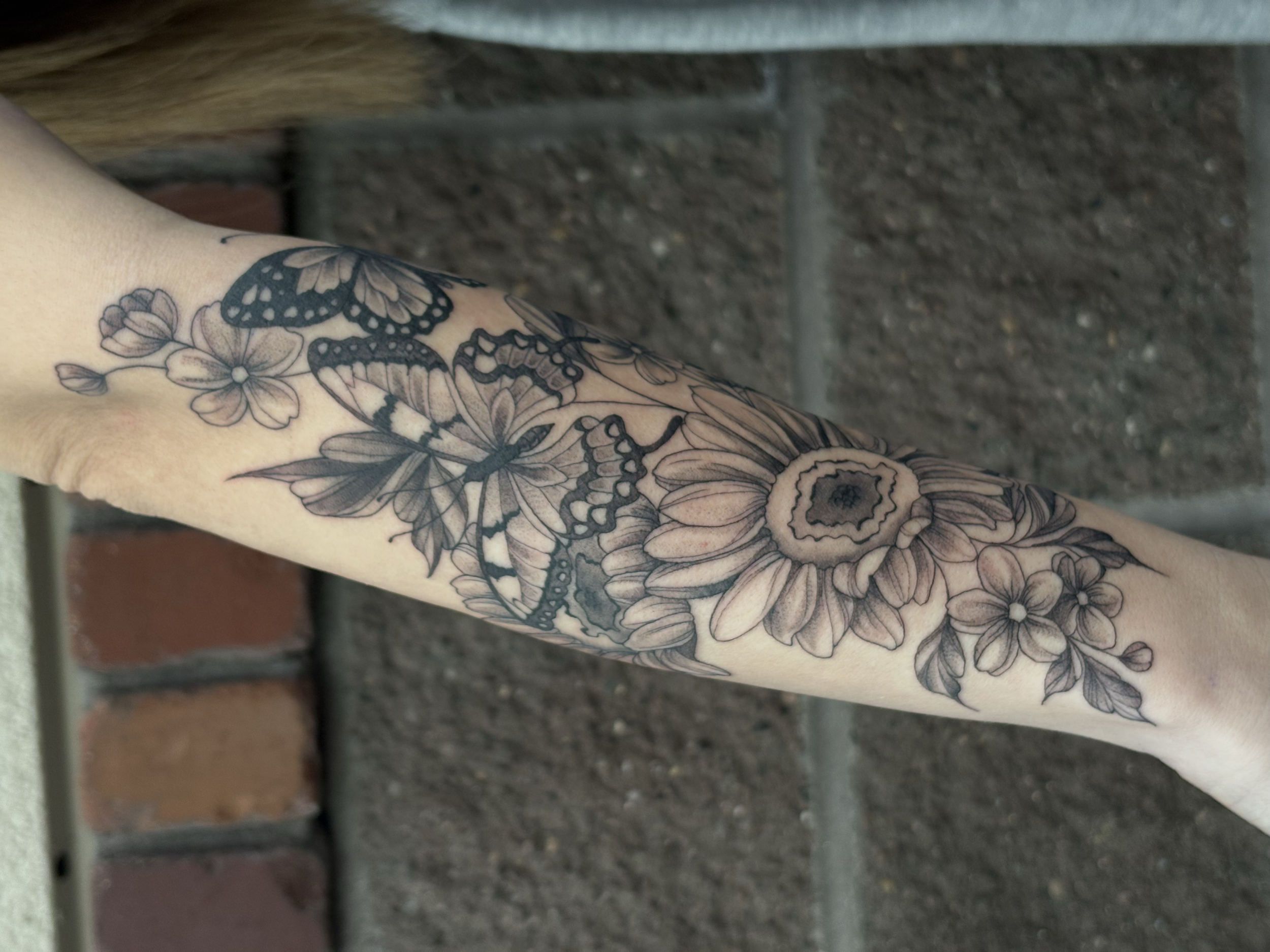 black and gray floral half sleeve
