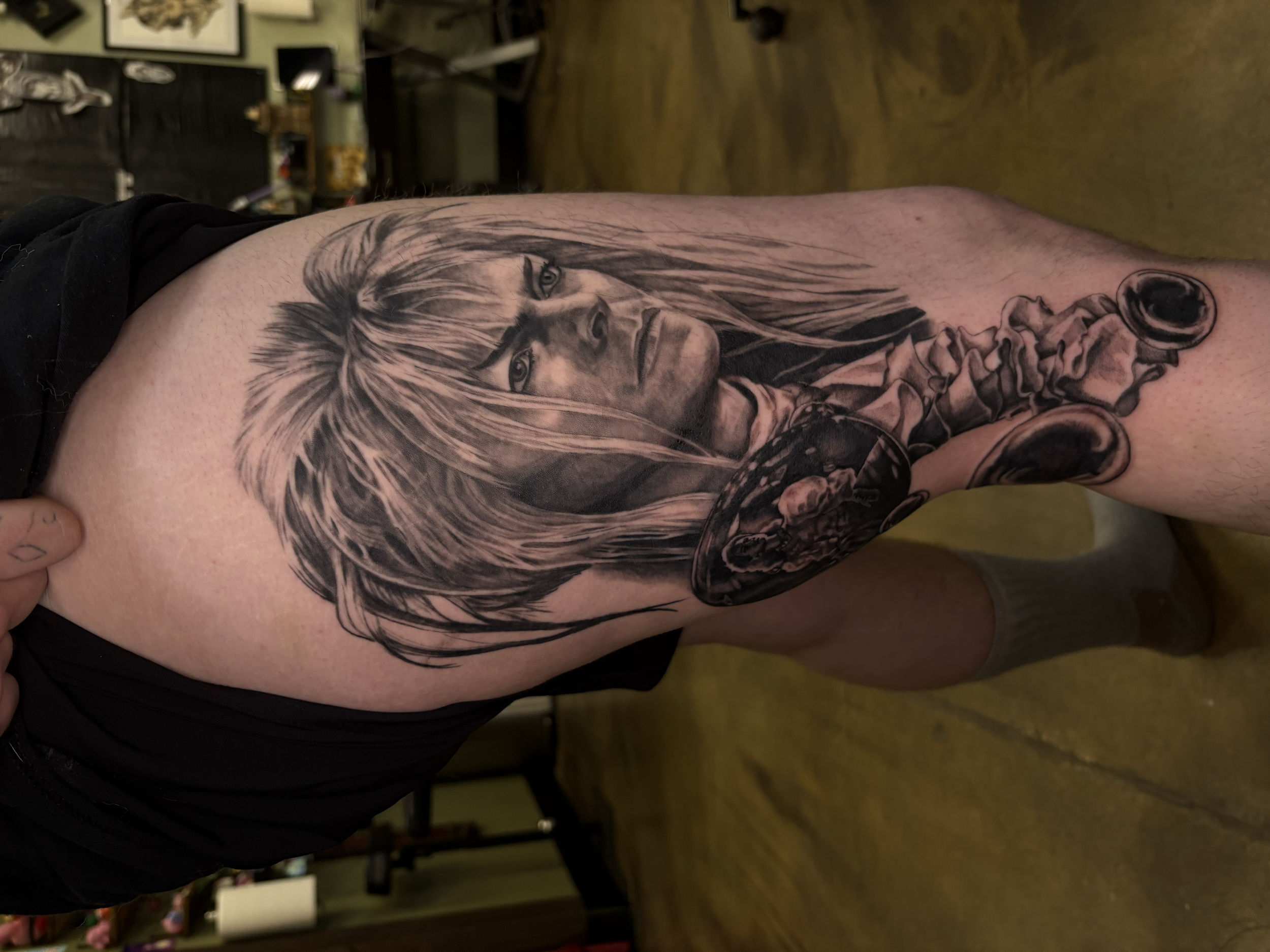 David black and gray portrait tattoo by Alex Vivian