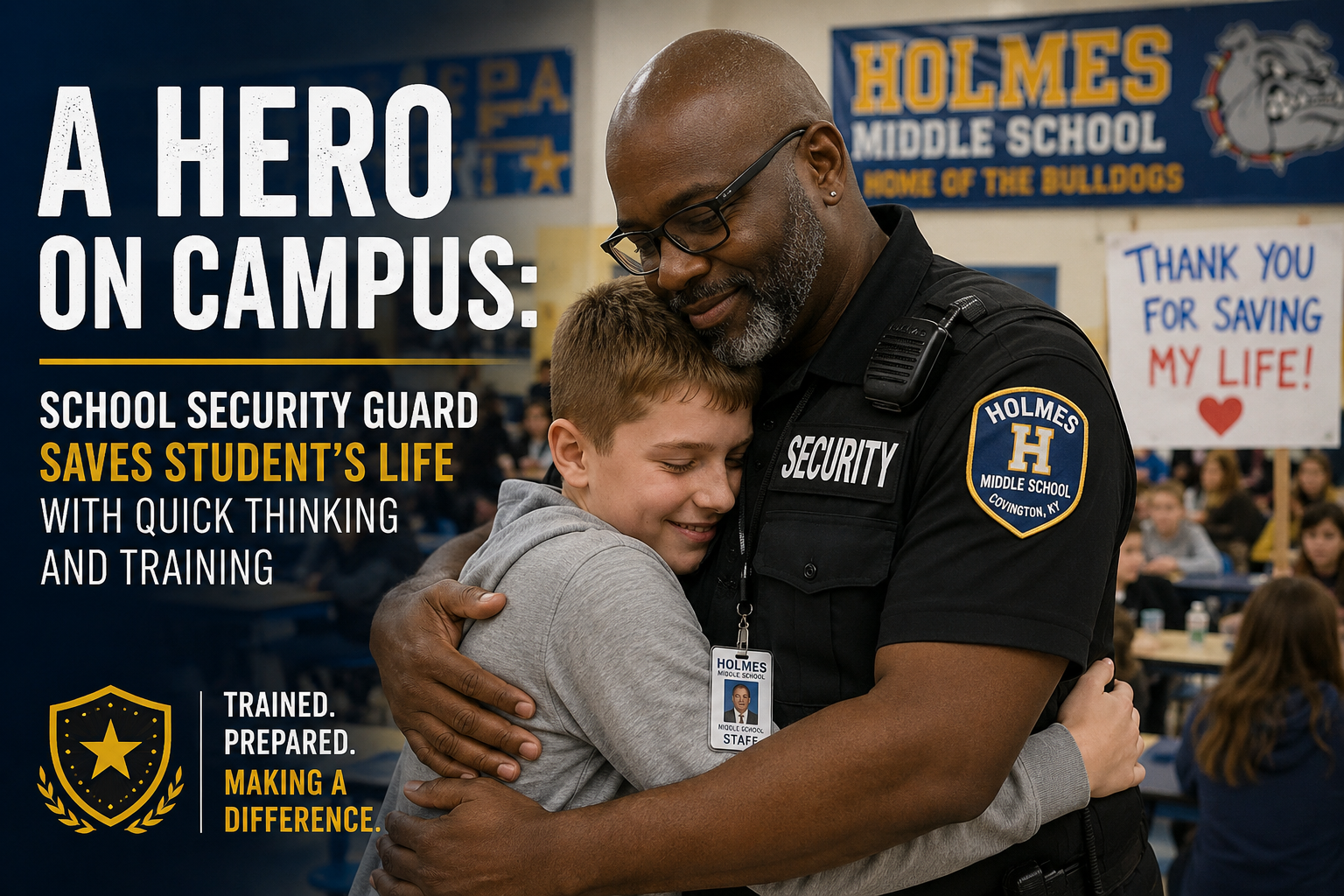Security Guard Hugging Student After Saving His Life