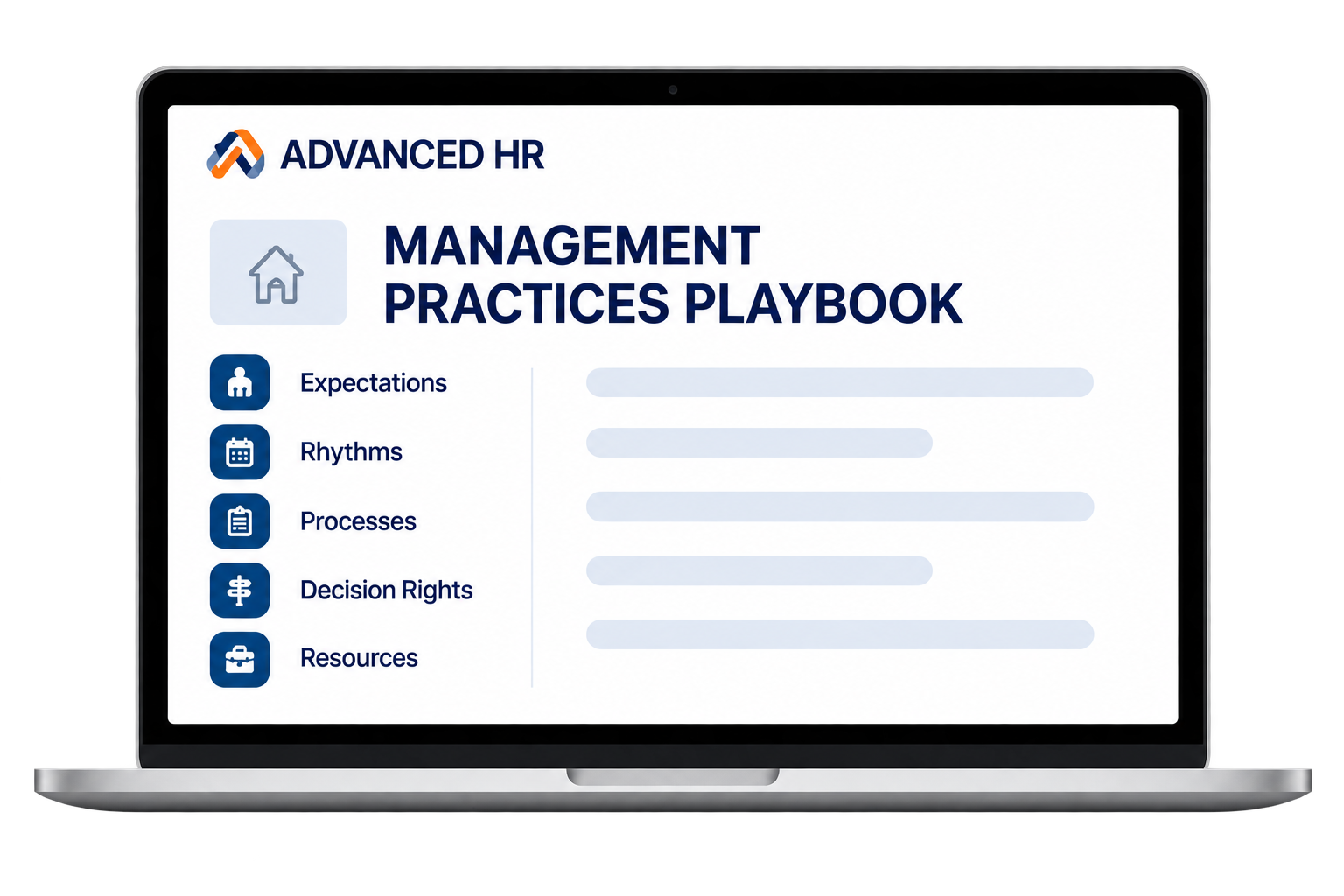 Management Practices Playbook displayed on a laptop