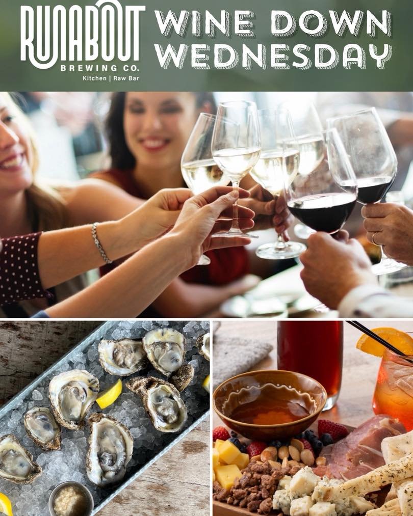 Winedown Wednesday!
Bring your crew, enjoy the great vibes, wines, oysters, and charcuterie specials until 8pm! #RunaboutBrewing
