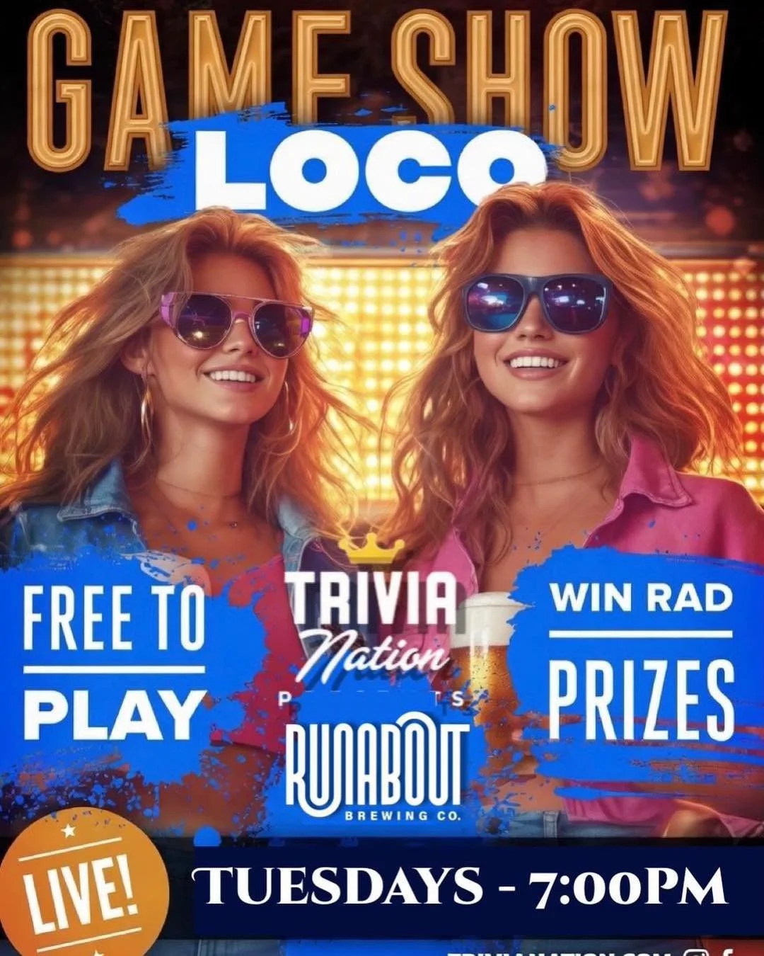 🎉 Loco Tuesdays are here! 
Join us tonight for Game Show Loco with Trivia Nation at 7pm! 🧠🏆

Before the fun starts, enjoy our 5&bull;6&bull;7 Happy Hour from 4-6pm:
🍺 $5 Brews
🍷 $6 Wines
🍸 $7 Cocktails
🍴 $8 Appetizers

Grab your crew, grab a d