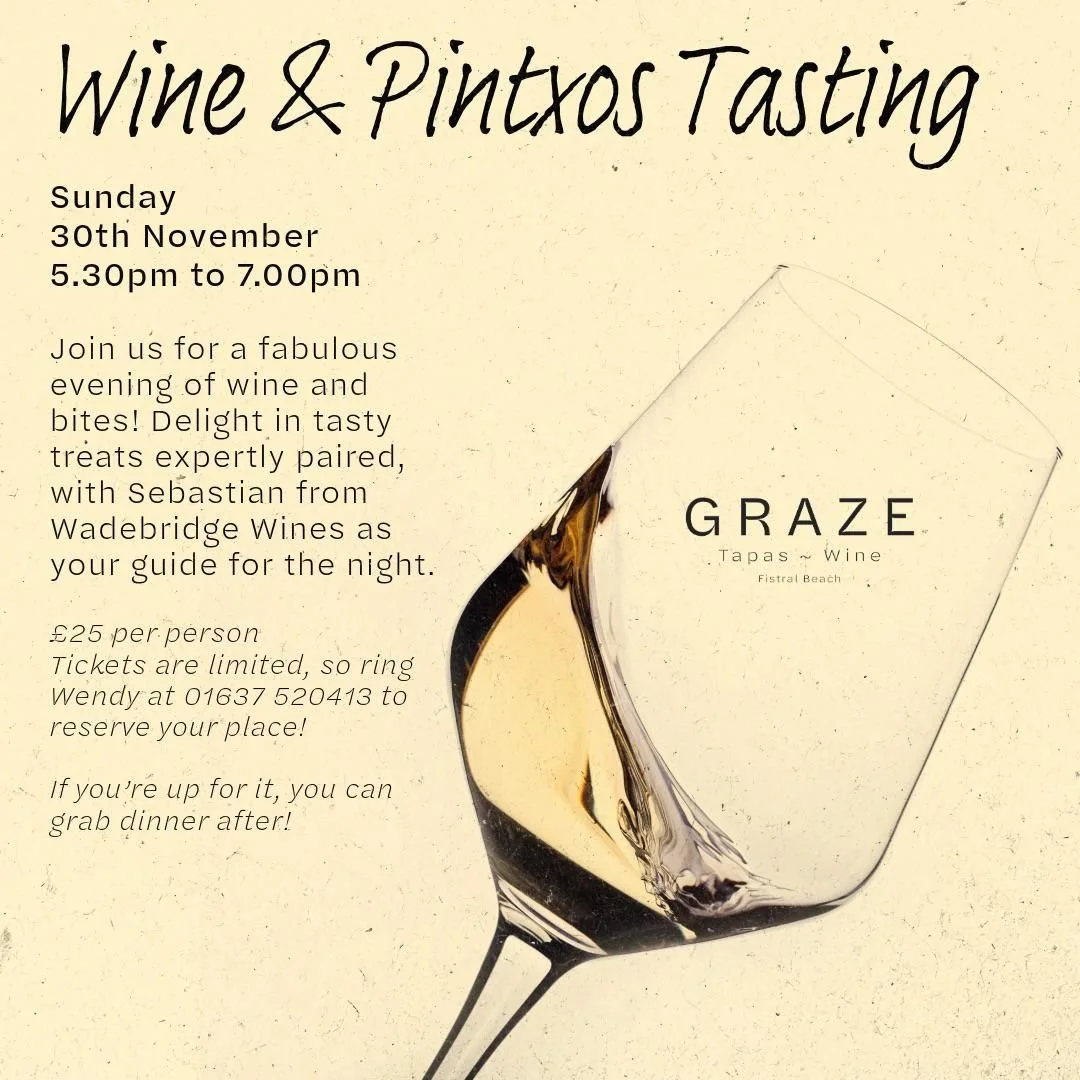 Annual Wine &amp; Pintxos, 30th November, £25 per person.