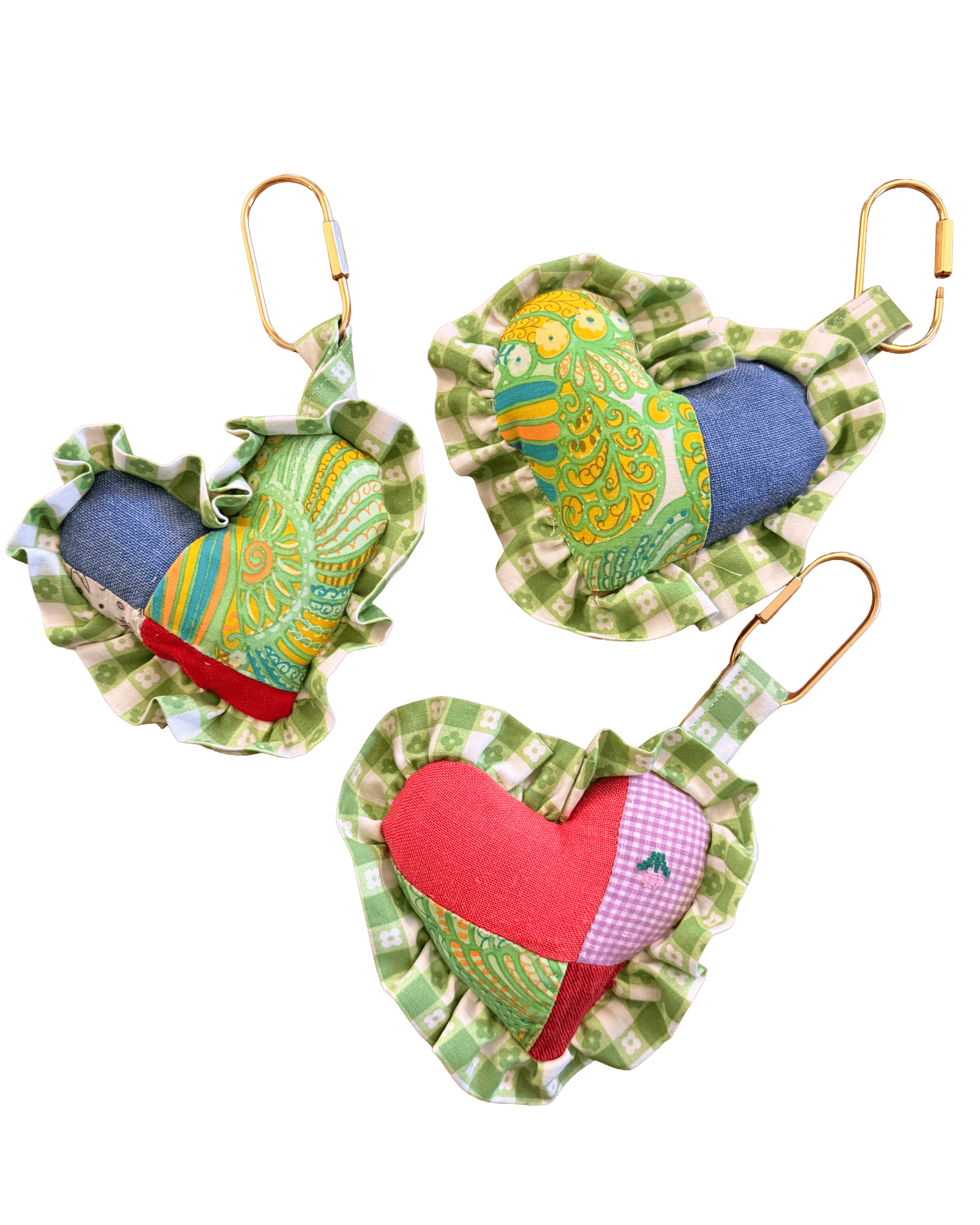 Heart Bag Charm - Green Checker Ruffles