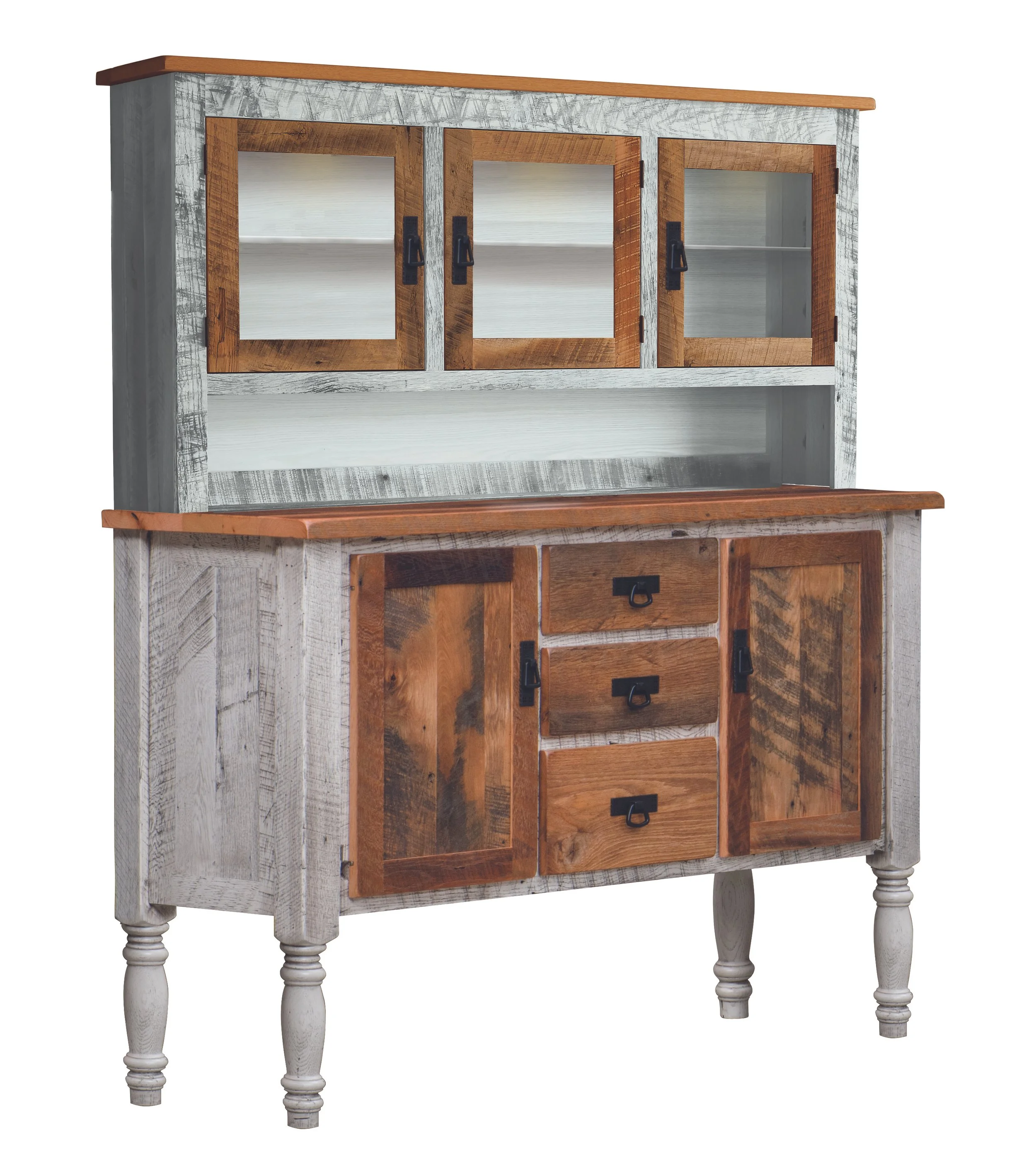 Server Turned Legs 2-Tone w-Hutch Top Solod Side Glass Doors.jpg