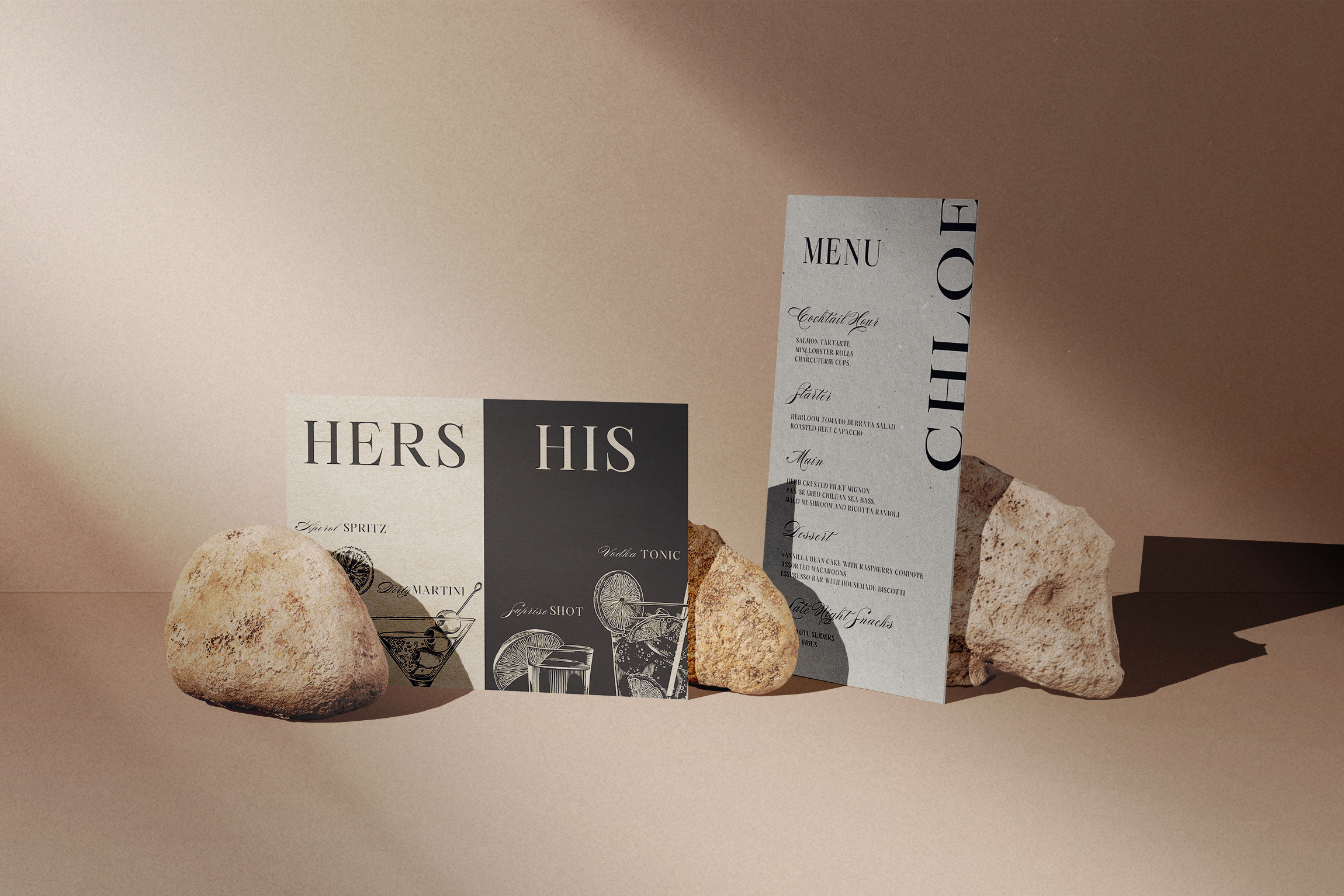 Custom wedding food and bar menu design for a restaurant—elegantly crafted to showcase the venue's culinary offerings with a refined and cohesive layout that enhances the guest experience.