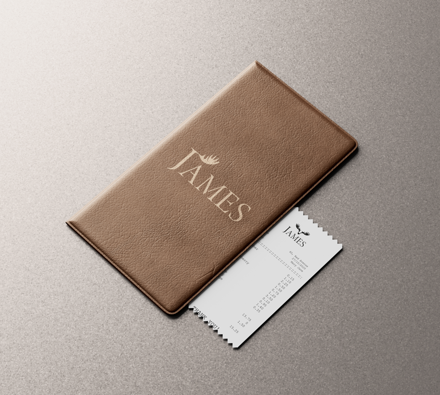 Premium leather bill fold designed for a restaurant—featuring an embroidered logo that combines elegance and functionality. A sophisticated, custom touch that enhances the guest experience.