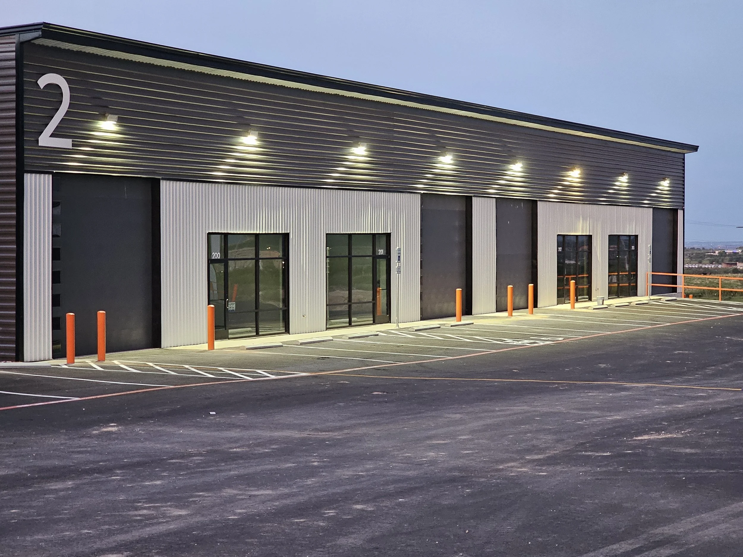 Commercial flex space building exterior in New Braunfels TX, midway between Austin and San Antonio.