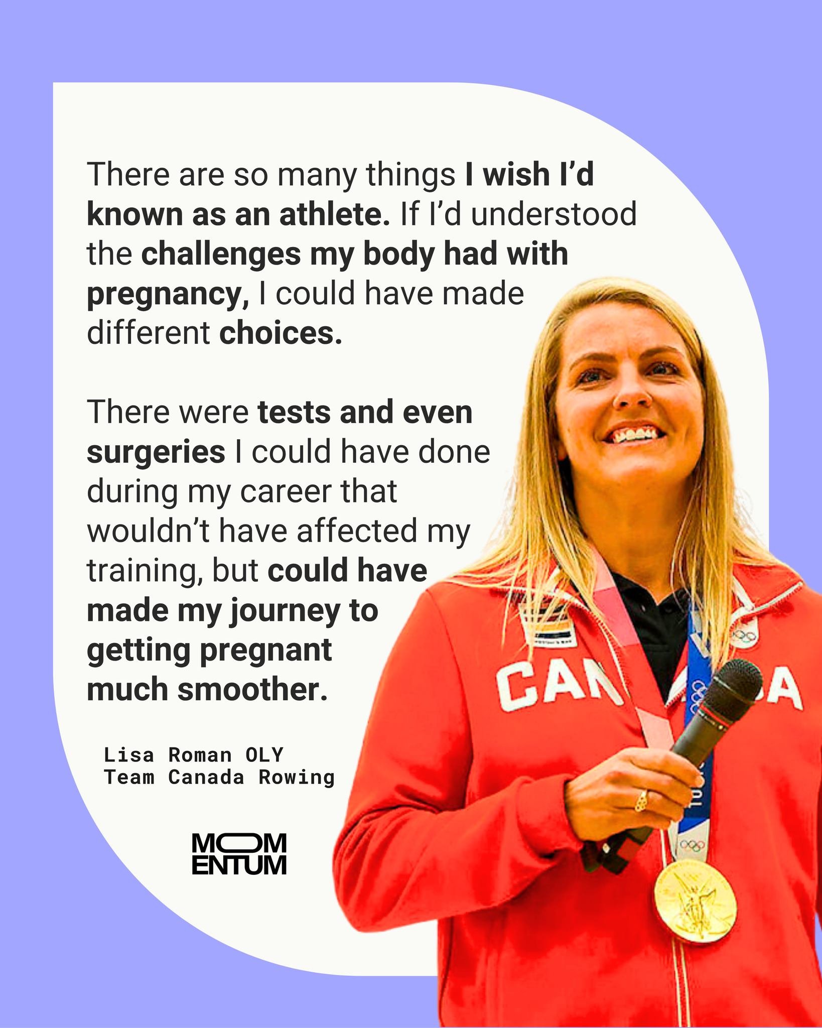 Meet Lisa Roman ✨ Total badass, 2x Olympic Rower, 2020 Olympic Champion (!!), mom to a beautiful set of twins, and part of MOMentum&rsquo;s Peer-to-Peer Network.

Looking back, Lisa says there&rsquo;s so much she wishes she&rsquo;d known about fertil