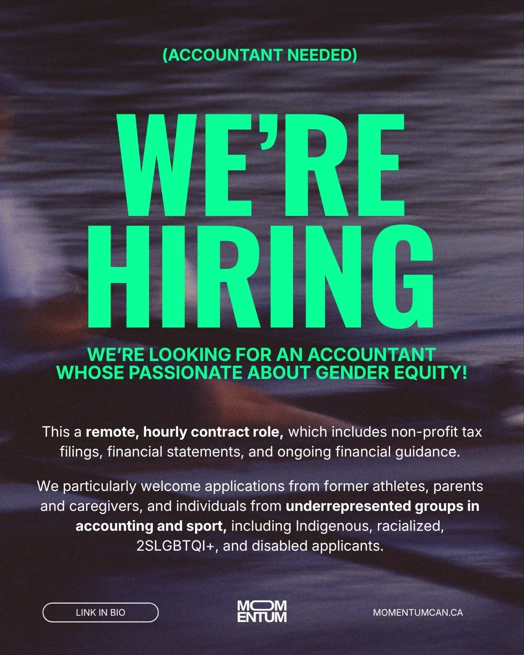 Calling all numbers people - we're hiring! 

We&rsquo;re looking to hire a Canadian accountant with non-profit experience to support tax filings, budgeting, and compliance, as well as offer guidance and financial planning. 

This is contract work, pa