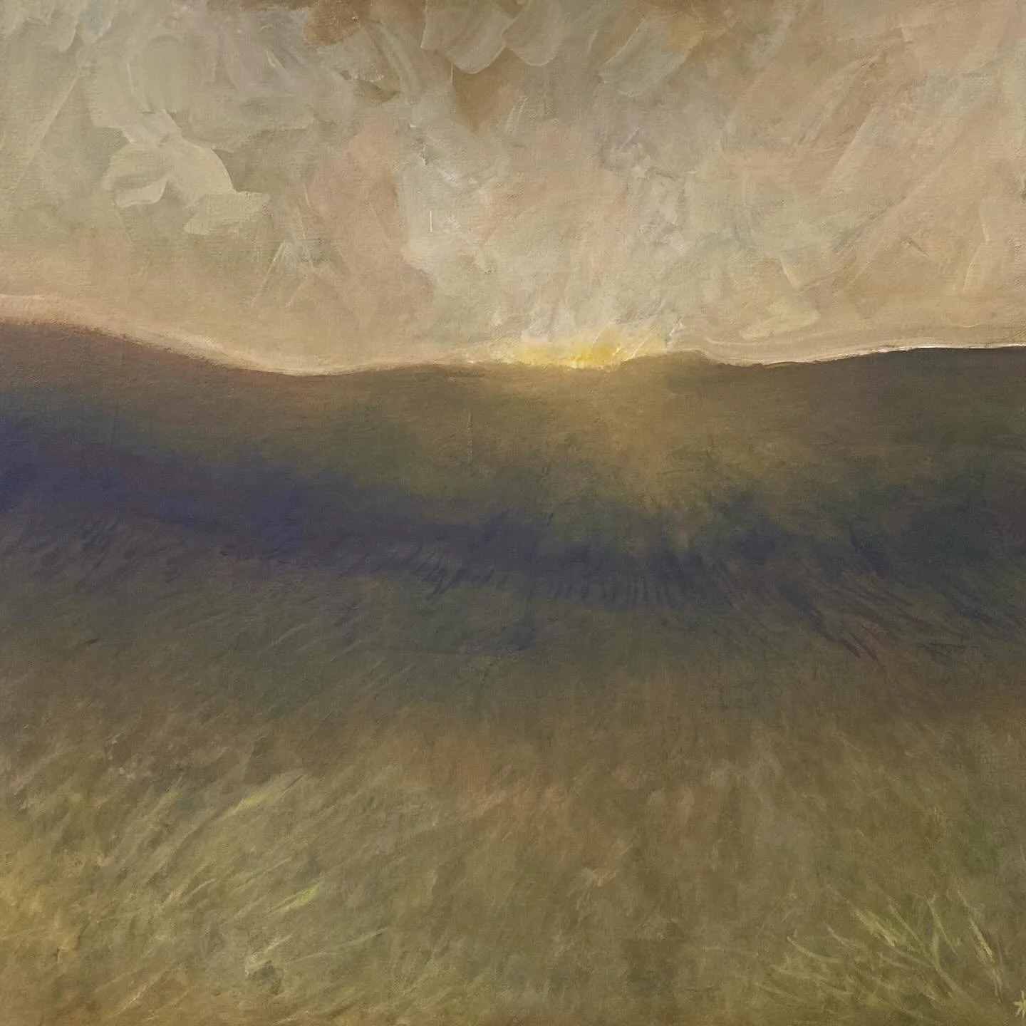 Sunrise.  20x20 acrylic and oil on canvas.  Yesterday I travelled into Toronto, to a once favourite haunt, to see live music and reconnect with friends.  And although I traded the cityscape for something more along the lines of Sunrise some years ago