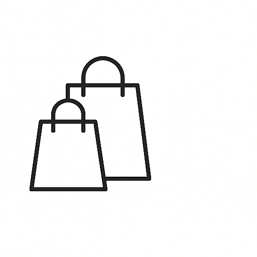 Line drawing of two shopping bags, one larger and one smaller.