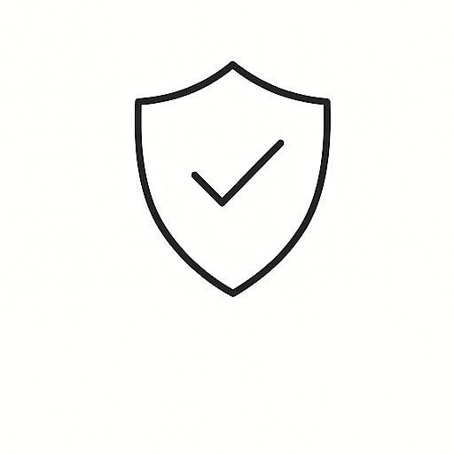 A black outline of a shield with a checkmark inside.