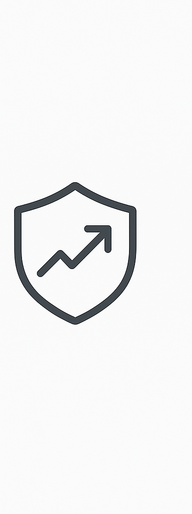 Icon of a shield with an upward trending arrow inside, representing protection or growth.
