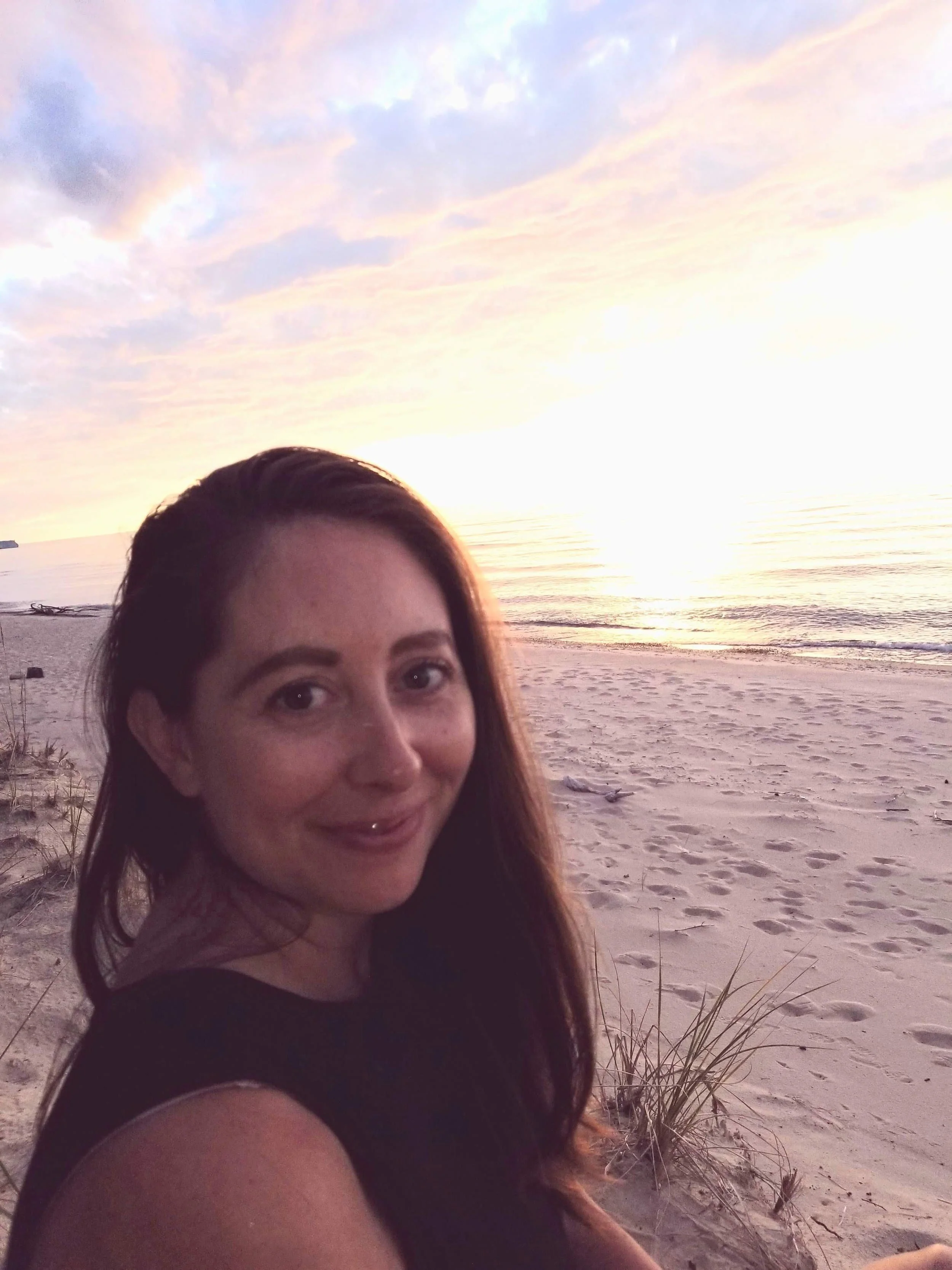 therapist Jennifer Rossmann from Racine on the beach in Lake Superior
