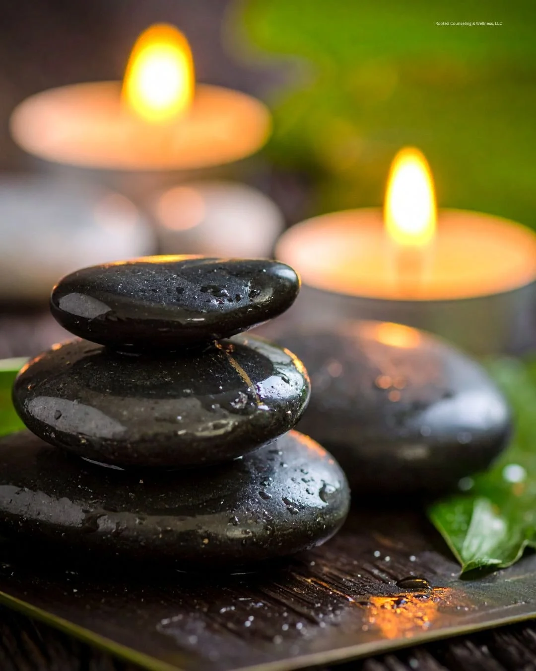 Stacked stones in therapist office at Brainspotting event