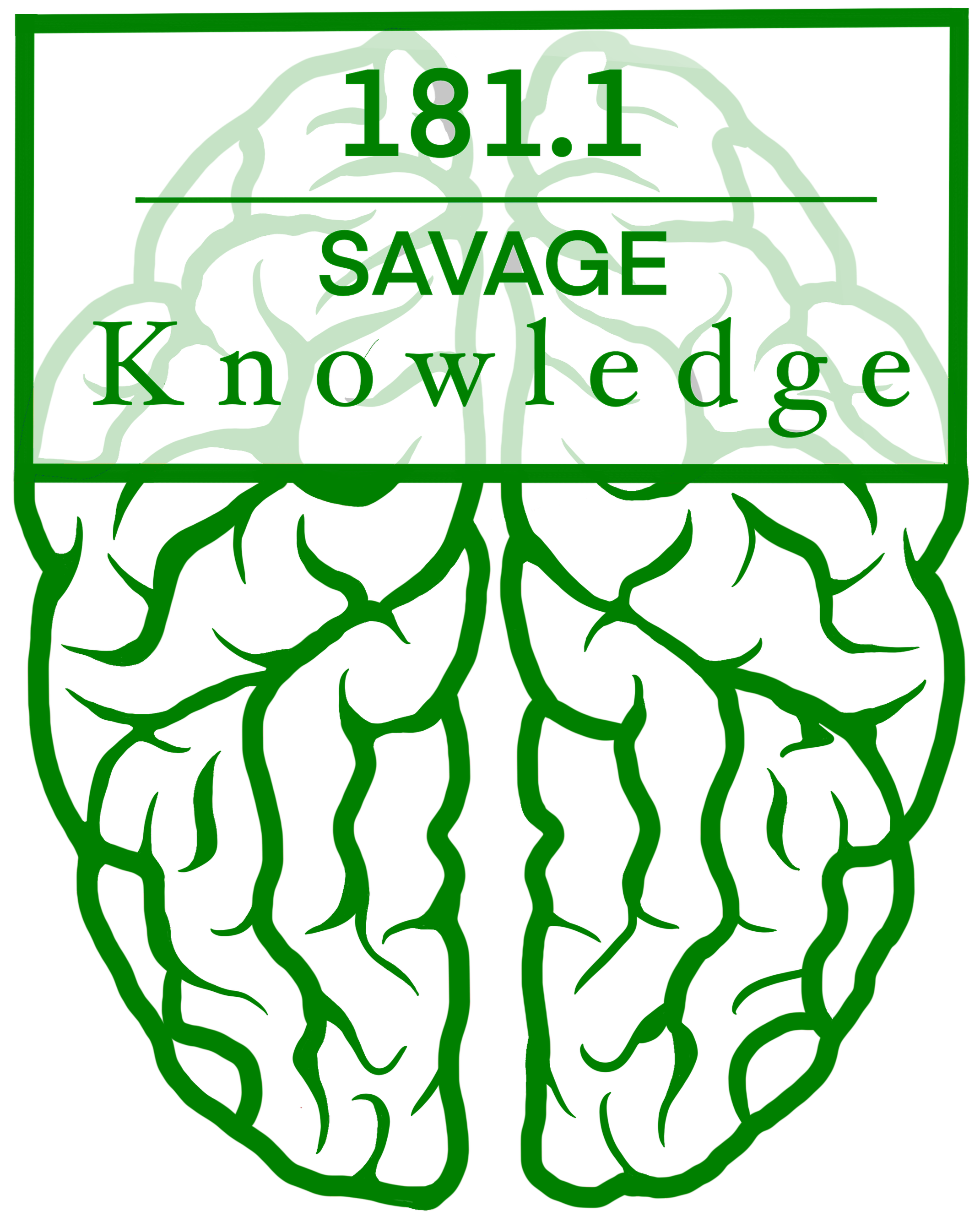 Green outline of a human brain with the words "SAVAGE KNOWLEDGE" embedded within the brain outline.